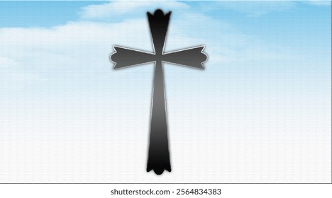 Christian cross on blue sky background, Christian cross with ray on sky background

