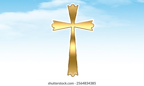 Christian cross on blue sky background, Christian cross with ray on sky background

