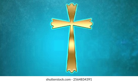 Christian cross on blue sky background, Christian cross with ray on sky background

