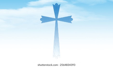 Christian cross on blue sky background, Christian cross with ray on sky background

