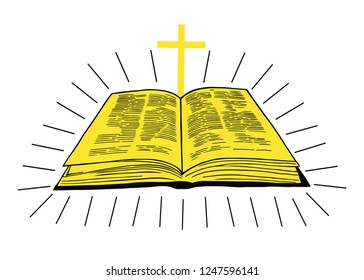 Christian cross on open holy bible
