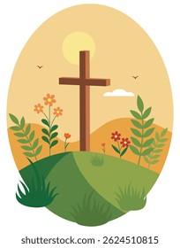 Christian Cross on Peaceful Floral Hill
