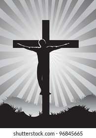 Christian cross on Sunburst background