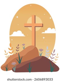 Christian Cross on Sunset Hill Illustration