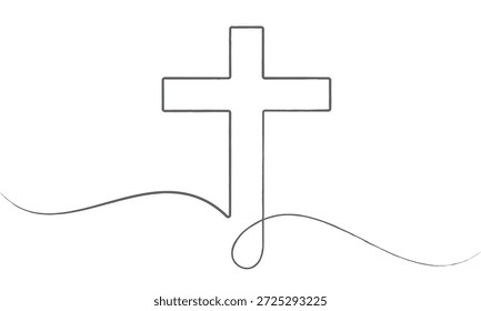 Christian cross is one continuous line. Symbol of the Christian faith. Religious cross. 