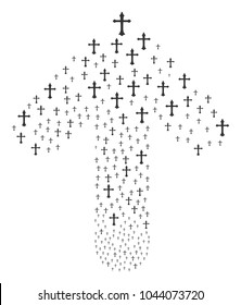 Christian Cross pattern organized in the set of upwards cursor arrow. Upwards pointing arrow figure constructed from christian cross design elements.