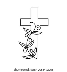 Christian Cross Plant Cross Flowers Linear Stock Vector (Royalty Free ...