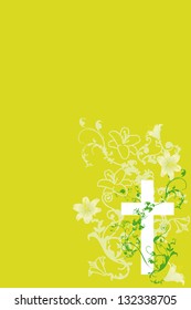 christian cross and plant  and lily on green background