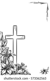 christian cross and plant  and lily on green background