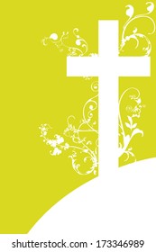 christian cross and plant   on green background