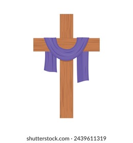 christian cross and purple cloth, Crucifixion of Jesus Christ, Good Friday concept- vector illustration