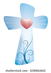 Christian cross with rays and heart