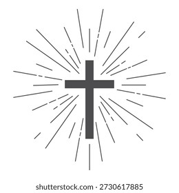 Cruz cristã com raios. Cruz religiosa.