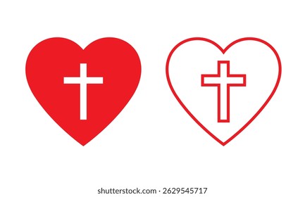Christian cross in red heart.