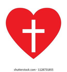 Christian cross in red heart, vector illustration