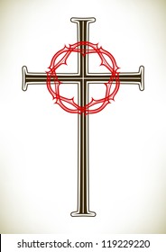 Christian cross and red thorny wreath