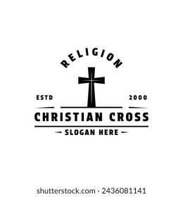 christian cross religion logo design vintage reto style