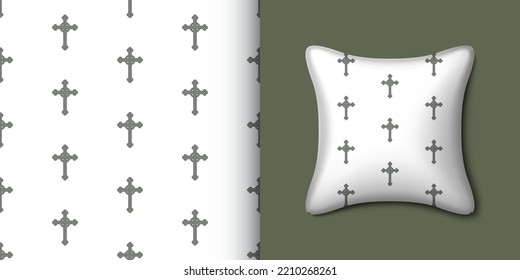 Christian cross seamless pattern with pillow. Vector illustration