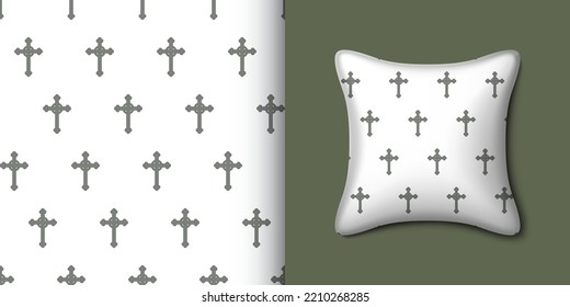 Christian cross seamless pattern with pillow. Vector illustration