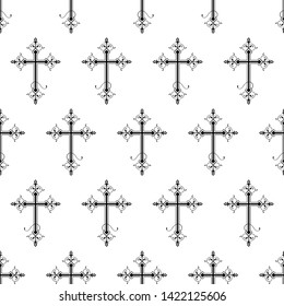 Christian Cross Seamless Pattern Vector Art Illustration