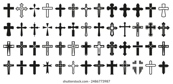 Christian cross set. Abstract religious cross icon collection. Set of cross icons for religion. Cross shape collection