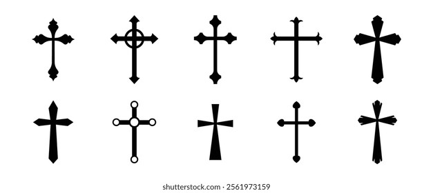 Christian cross set. Abstract religious cross icon collection. Set of cross icons for religion. Cross shape collection