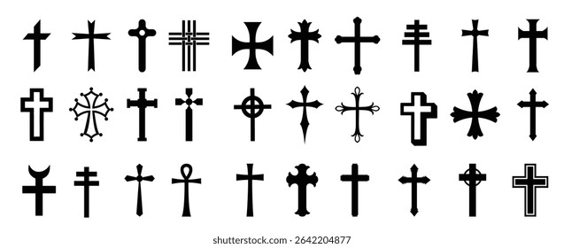 Christian cross set. Abstract religious cross icon collection. Set of cross icons for religion. Cross shape collection