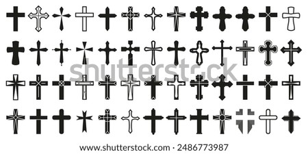 Christian cross set. Abstract religious cross icon collection. Set of cross icons for religion. Cross shape collection