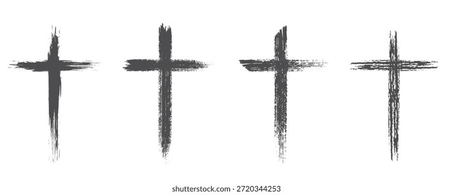 Christian cross set collection. Paint brush stroke cross. Religious cross.