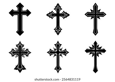 Christian Cross set silhouette illustration. Religious icon collection