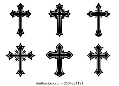 Christian Cross set silhouette illustration. Religious icon collection