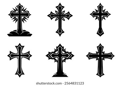 Christian Cross set silhouette illustration. Religious icon collection