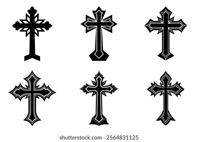 Christian Cross set silhouette illustration. Religious icon collection