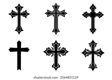 Christian Cross set silhouette illustration. Religious icon collection