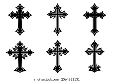 Christian Cross set silhouette illustration. Religious icon collection