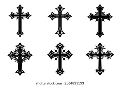 Christian Cross set silhouette illustration. Religious icon collection