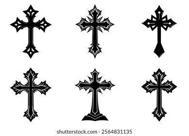 Christian Cross set silhouette illustration. Religious icon collection