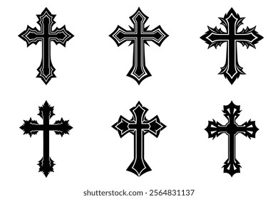 Christian Cross set silhouette illustration. Religious icon collection