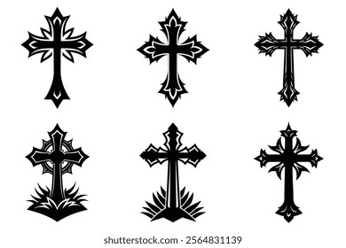 Christian Cross set silhouette illustration. Religious icon collection