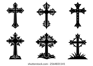 Christian Cross set silhouette illustration. Religious icon collection