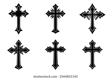 Christian Cross set silhouette illustration. Religious icon collection