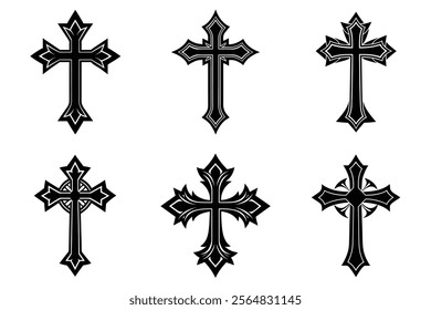 Christian Cross set silhouette illustration. Religious icon collection