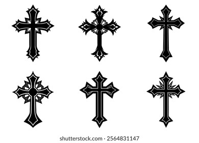 Christian Cross set silhouette illustration. Religious icon collection