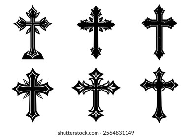 Christian Cross set silhouette illustration. Religious icon collection