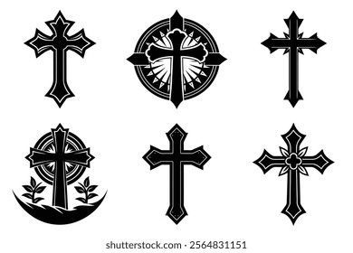 Christian Cross set silhouette illustration. Religious icon collection