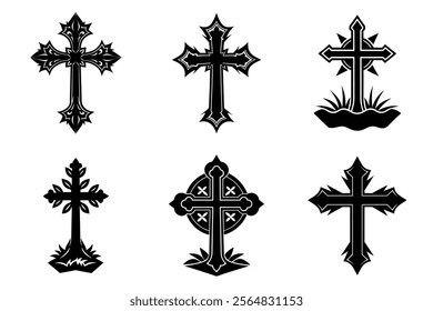 Christian Cross set silhouette illustration. Religious icon collection