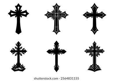 Christian Cross set silhouette illustration. Religious icon collection