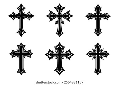 Christian Cross set silhouette illustration. Religious icon collection