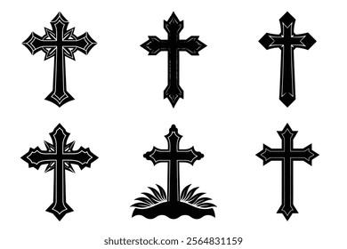 Christian Cross set silhouette illustration. Religious icon collection