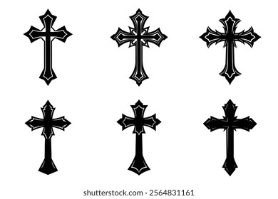 Christian Cross set silhouette illustration. Religious icon collection